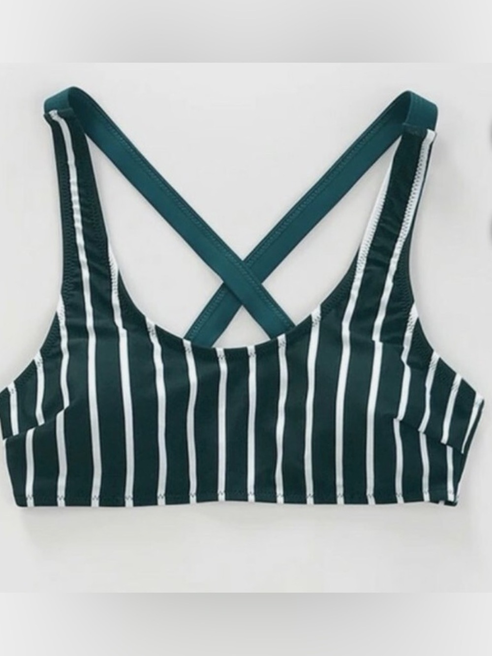 Cupshe Dark Teal and White Striped Crossback Bikini Top